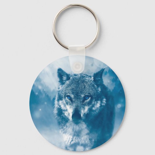 Blauer mit Augen Wolf Schlüsselanhänger (Vorderseite)