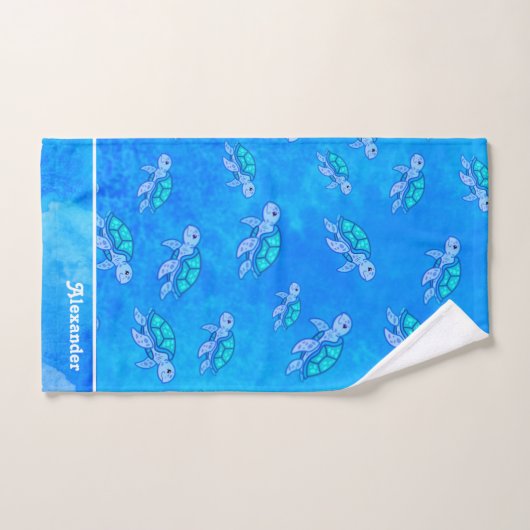 Blauer Mit Monogramm Name unter der Meeresschildkr Badhandtuch Set (Handtuch)