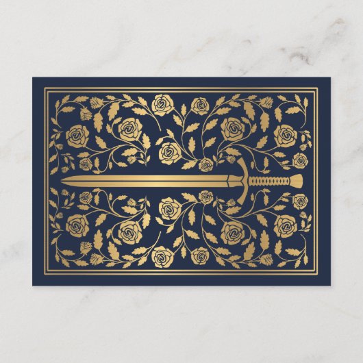 Blauer mittelalterlicher Hochzeitstich - RSVP-Absc Begleitkarte (Rückseite)