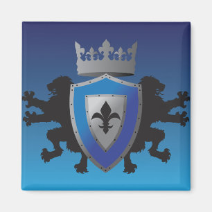 Blauer mittelalterlicher Löwe-Wappenkunde-Magnet Magnet