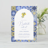 Blauer Mittelmeer-Junggeselinnen-Abschied Einladung (Stehend Vorderseite)