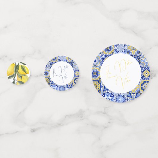 Blauer Mittelmeer Tile und Zitruskonfetti Konfetti (Rückseiten)