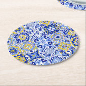 Blauer Mittelmeeranbau und Zitrusfrüchte Runder Pappuntersetzer (Angewinkelt)