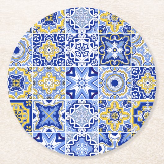 Blauer Mittelmeeranbau und Zitrusfrüchte Runder Pappuntersetzer (Vorderseite)