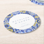 Blauer Mittelmeeranbau und Zitrusfrüchte Runder Pappuntersetzer (Angewinkelt)