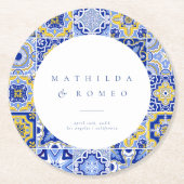 Blauer Mittelmeeranbau und Zitrusfrüchte Runder Pappuntersetzer (Vorderseite)