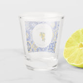 Blauer Mittelmeerraum Tile & Citrus Bachelorette Schnapsglas (Rückseite)