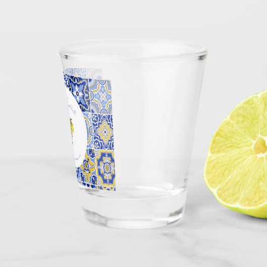 Blauer Mittelmeerraum Tile & Citrus Bachelorette Schnapsglas (Rechts)