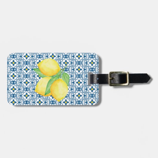 Blauer Mittelmeerraum TIle Gelbes Wasserfarben Zit Gepäckanhänger (Vorderseite horizontal)