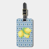 Blauer Mittelmeerraum TIle Gelbes Wasserfarben Zit Gepäckanhänger (Vorderseite vertikal)