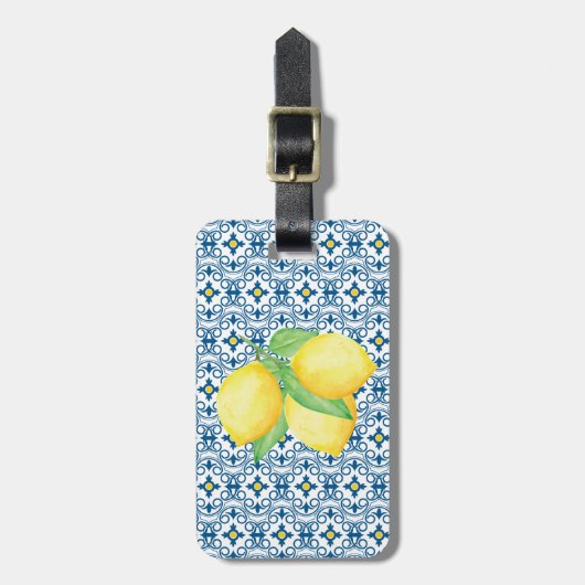 Blauer Mittelmeerraum TIle Gelbes Wasserfarben Zit Gepäckanhänger (Vorderseite vertikal)