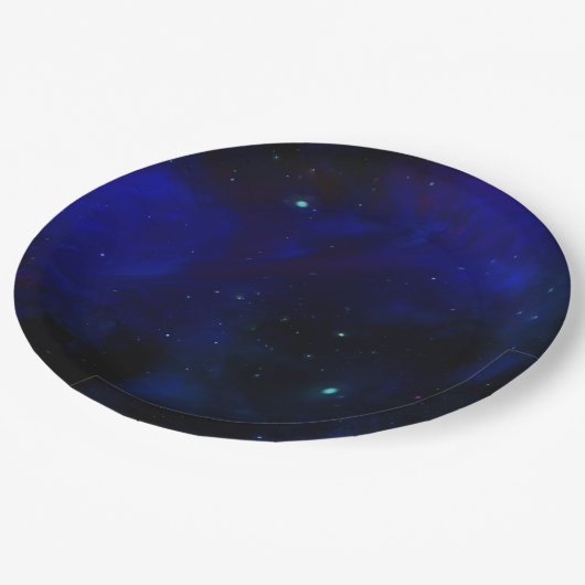 Blauer Mitternachtshimmel mit Sternen Pappteller (Schrägansicht)