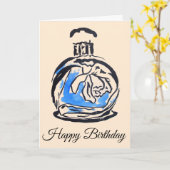 Blauer Modegeburtstag Parfümflasche Karte (Gelbe Blume)