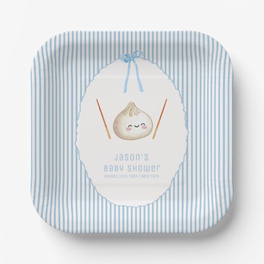 Blauer moderner Jungen-Bogen asiatischer Baby-Dump Pappteller (Vorderseite)