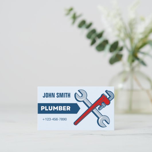 Blauer Moderner Klempner Visitenkarte (Stehend Vorderseite)