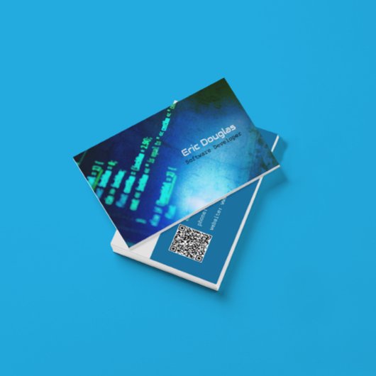 Blauer moderner QR-Code für Tech-Profis Visitenkarte