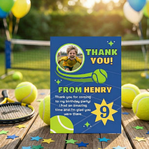 Blauer Moderner Tennisball Geburtstag Kinder Dankeskarte