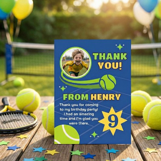 Blauer moderner Tennisball Geburtstag Kinder Dankeskarte