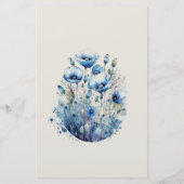 Blauer Mohn-Blumen-Monogramm-Schreibpapier Briefpapier (Rückseite)