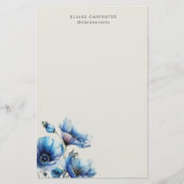 Blauer Mohn-Blumen-Monogramm-Schreibpapier Briefpapier (Vorderseite)