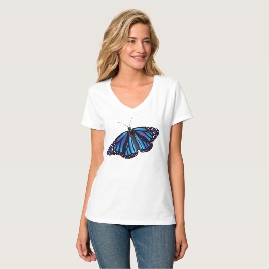 Blauer Monarch Butterfly T-Shirt (Vorderseite Vollansicht)