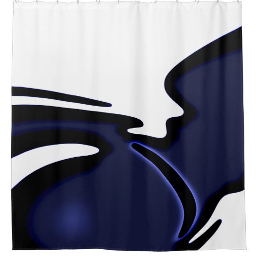 Blauer Mond: Abstrakt Blau, Weiß und Schwarz Duschvorhang (Vorderseite)