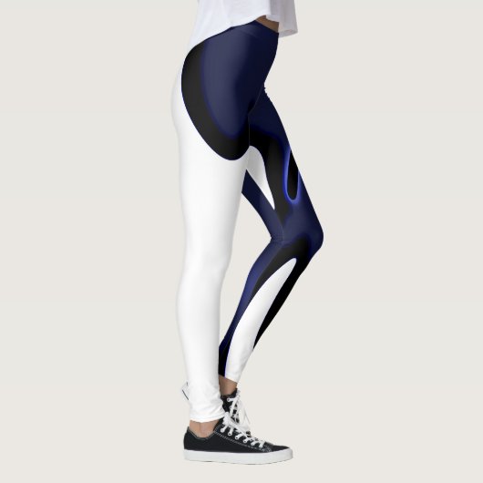 Blauer Mond: Abstrakt Blau, Weiß und Schwarz Leggings (Rechts)