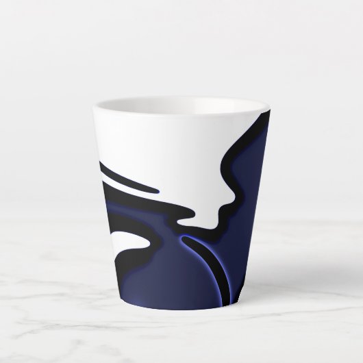 Blauer Mond: Abstrakt Blau, Weiß und Schwarz Milchtasse (Vorderseite)