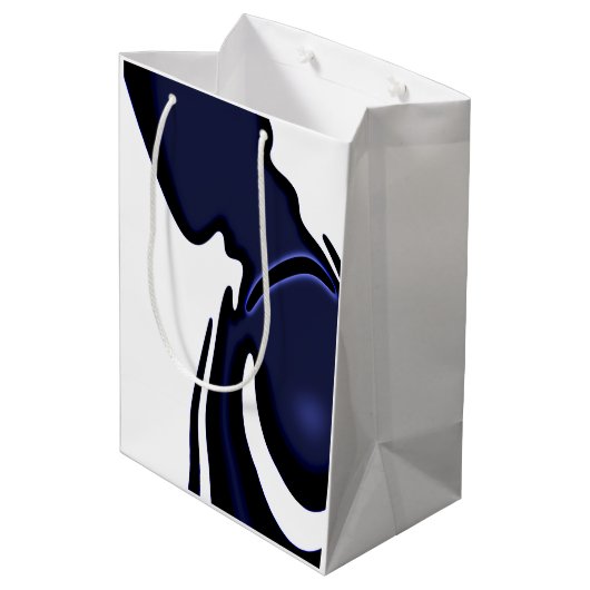 Blauer Mond: Abstrakt Blau, Weiß und Schwarz Mittlere Geschenktüte (Rückseite Schrägansicht)