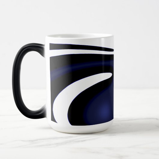 Blauer Mond: Abstrakt Blau, Weiß und Schwarz Verwandlungstasse (Links)