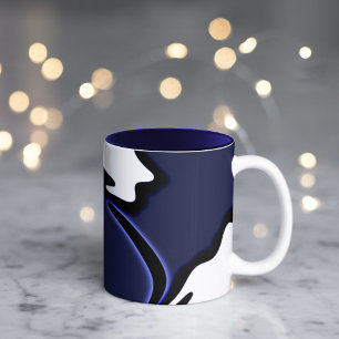Blauer Mond: Abstrakt Blau, Weiß und Schwarz Zweifarbige Tasse