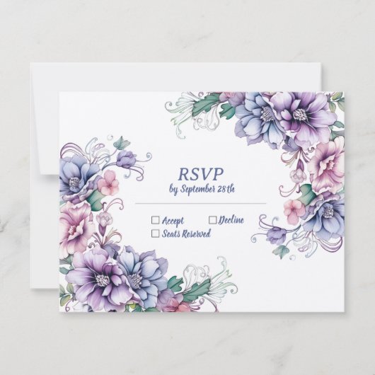 Blauer Mond auf Blume (hinten): RSVP-Hochzeitkarte Mitteilungskarte (Vorderseite)