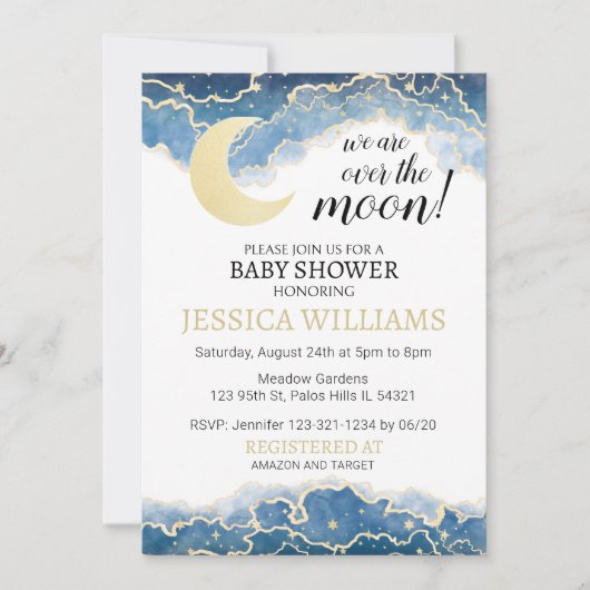 Blauer Mond Baby Dusche Einladung (Vorderseite)