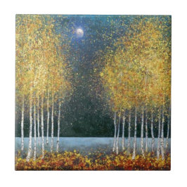 Blauer Mond-goldene Waldung Fliese