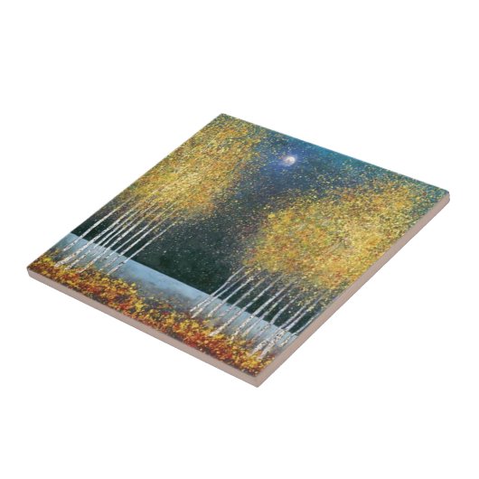 Blauer Mond-goldene Waldung Fliese (Seite)