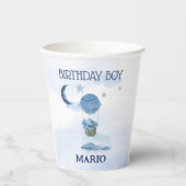 Blauer Mond kleiner Elefant Geburtstagsjunge Pappbecher (Vorderseite)