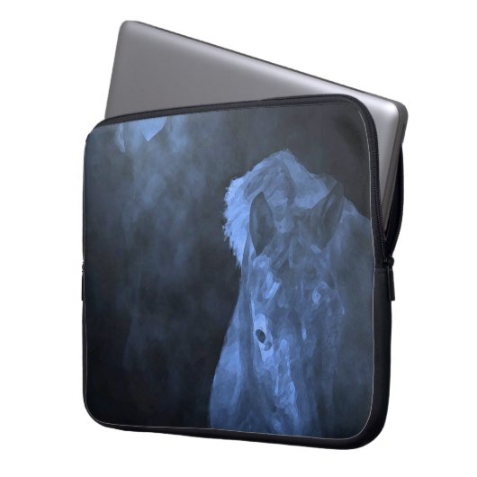 Blauer Mond-Pferde Laptopschutzhülle (Vorderseite Links)