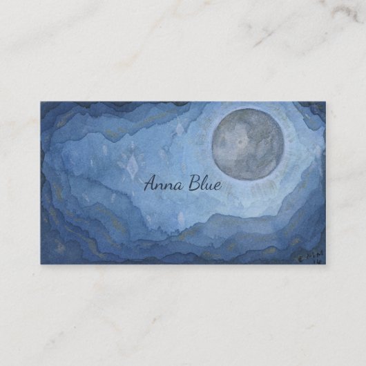 Blauer Mond-Raum-Aquarell-Universum Voll-Mond Visitenkarte (Vorderseite)