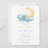 Blauer Mond Stars Babydusche Einladung (Vorderseite)