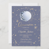 Blauer Mond, Stars Blume Pastel Quinceanera Einladung (Vorderseite)