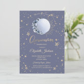 Blauer Mond, Stars Blume Pastel Quinceanera Einladung (Stehend Vorderseite)