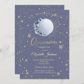 Blauer Mond, Stars Blume Pastel Quinceanera Einladung (Vorne/Hinten)