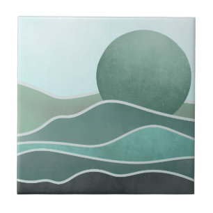 Blauer Mond über Berge Zen Boho Fliese