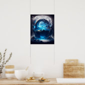 Blauer Mond über einer zauberhaften Landschaft Poster (Küche)