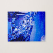 Blauer Mond über Fira Santorini Puzzle (Horizontal)