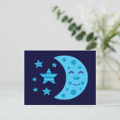 Blauer Mond und gestreifte Sterne Postkarte (Stehend Vorderseite)