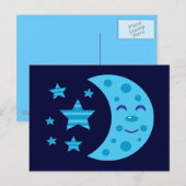 Blauer Mond und gestreifte Sterne Postkarte (Vorne/Hinten)