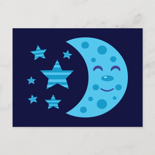 Blauer Mond und gestreifte Sterne Postkarte (Vorderseite)