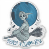 Blauer Mond und Hexe Aufkleber (Vorderseite)