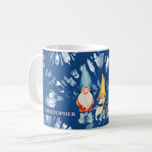 Blauer Monogramm der Gnome Whimsical Gefärbte Kraw Kaffeetasse (Vorderseite Links)